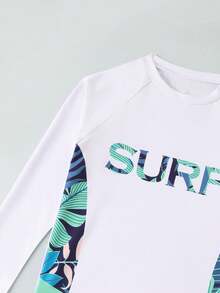 SHEIN 青少年男孩圆领长袖全身印花拼布上衣和全身印花短裤套装（随机印花） - 彩色 - 查看 3