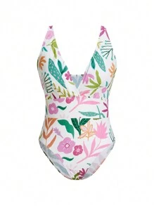 Miriam Omar Designer Tropical Printed One Piece Swimsuit, For Summer, Holiday, Vacation - Multicolor - View 1