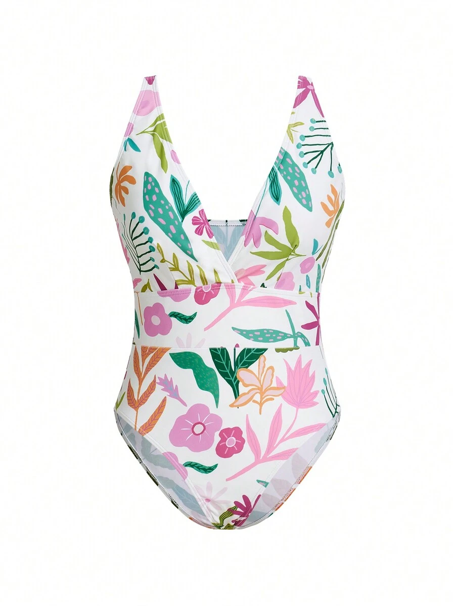 Miriam Omar Designer Tropical Printed One Piece Swimsuit, For Summer, Holiday, Vacation - Multicolor - View 1