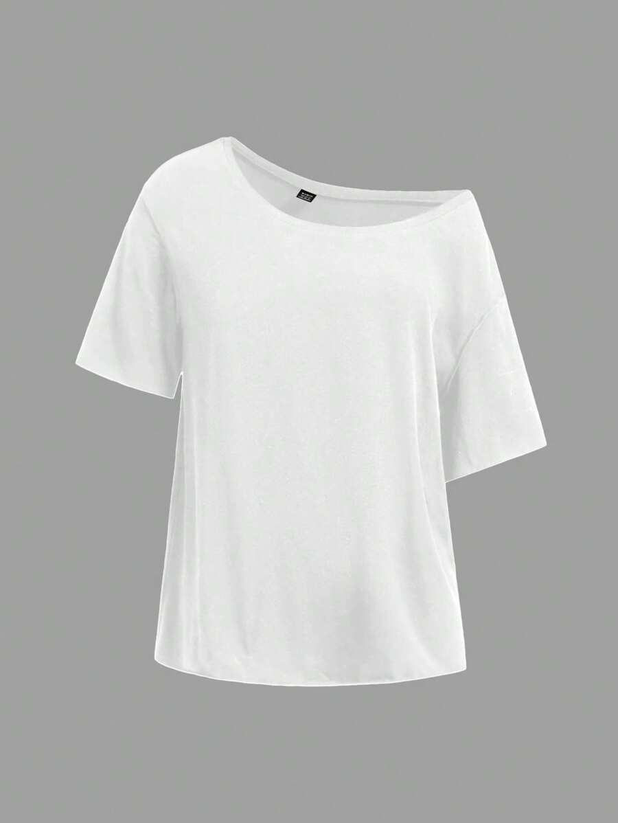 SHEIN Essnce White Casual And Simple Drop Shoulder Women's T-Shirt, Suitable For Summer