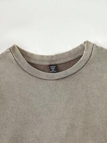 SHEIN EZwear 加大碼酸洗復古針織破損寬鬆短袖T恤 - 咖啡棕 - 查看 3