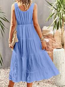 Breezaya Women's Summer Sleeveless White Textured Dress - Blue - View 2