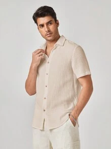 Manfinity Homme Men's Woven Casual Short Sleeve Shirt - Khaki - View 4