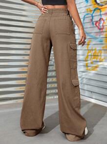 SHEIN EZwear Women's Summer Zipper Fly Flap Pocket Cargo Jeans