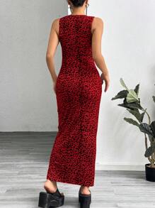 SHEIN EZwear Leopard Print Knitted Sleeveless Bodycon Dress For Women