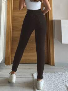 SHEIN PETITE High Waist Skinny Jeans - Brown - View 2