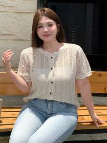 Dazy Petite Plus Plus Size Women's Solid Color Simple Daily Short Sleeve T-Shirt - Apricot - View 7