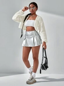 SHEIN Explorewe Teen Girls' Short Dual-Fleece Jacket - White - View 3