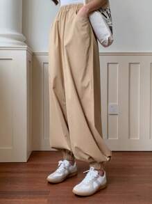 EastFlair Pantalones holgados con bolsillo ranurado sólido tejido para mujer con puños ajustados - Blanco y Negro - Ver 3