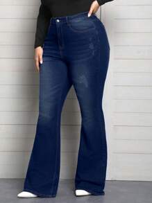 EMERY ROSE Plus Size Slim Fit Elegant Denim Skinny Jeans With Bell Bottoms - Dark Wash - View 5
