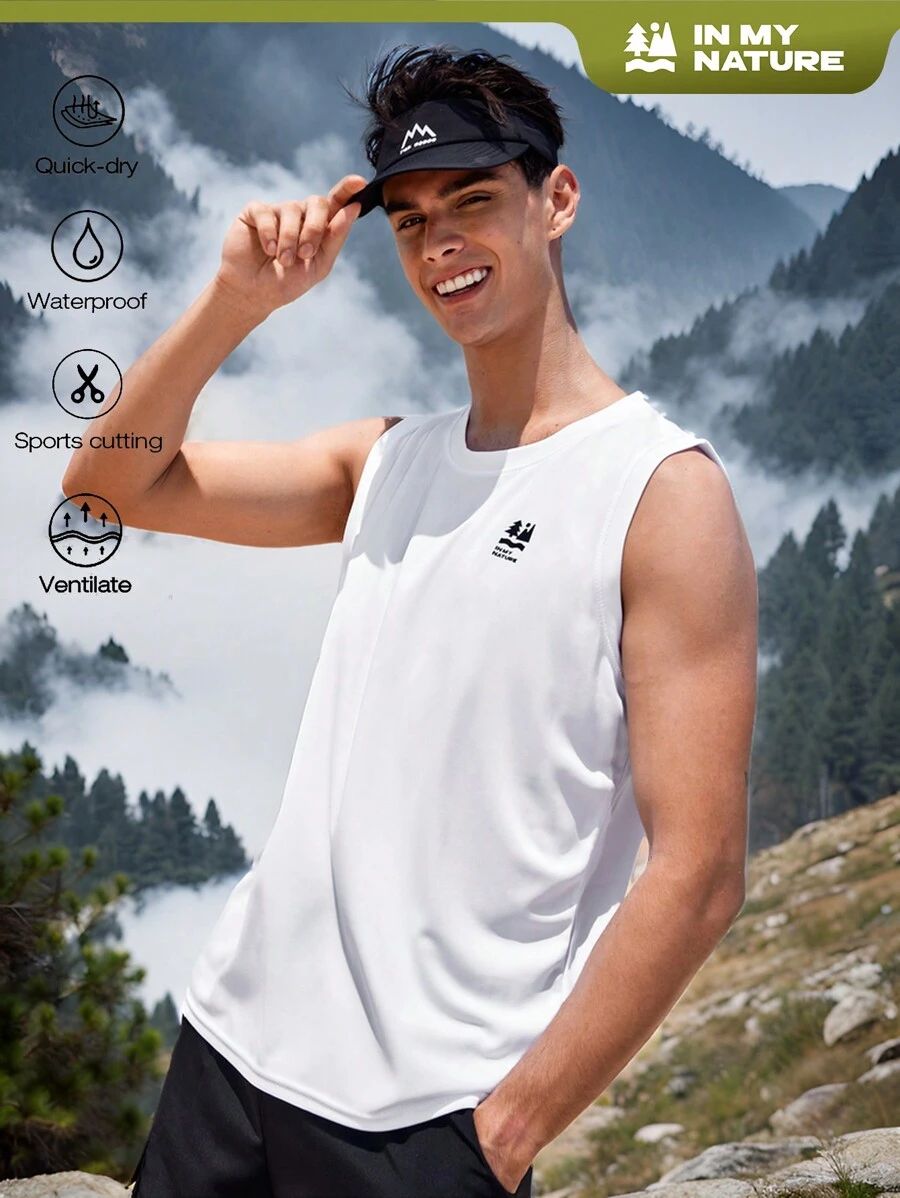 In My Nature Men's Summer Casual Outdoor Letter Printed Top - White - View 1