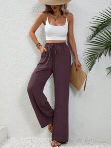 SHEIN LUNE 7/9 Length Solid Color Casual Daily Wear Trousers - Purple - View 5