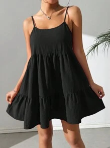 SHEIN EZwear 黑色休閒無背肩帶裙