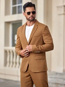 Manfinity VCAY 2入組男士編織休閒套裝，適用於秋冬季，適合辦公室穿著 - 棕色 - 查看 3