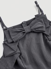 SHEIN MOD Vestido corto de tirantes gris con lazo decorativo tipo princesa, vestido de mujer para otoño/invierno - Gris - Ver 3