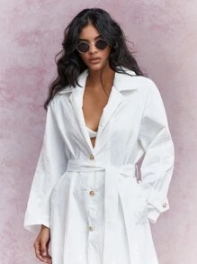 MISSGUIDED Statement Button Long Sleeve Floor Length Jacket Dress - White - View 3