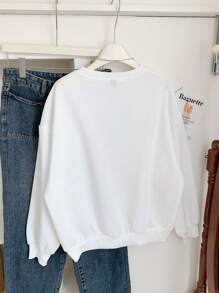 SHEIN EZwear Sweat-shirt décontracté à manches longues et col rond avec silhouette simple et ample pour grande taille, automne/hiver