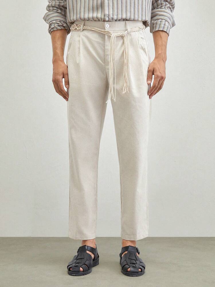 Linen Men's Woven Leisure Long Straight Pants, Mid-Waist, Summer, Suitable For Daily Wear