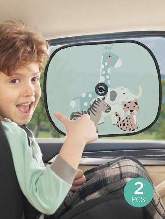 2入組可愛的長頸鹿嬰兒汽車座椅配件，用於汽車窗戶的遮陽窗簾