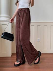 EastFlair Pantalones de cintura elástica sólida para mujer - Café integral - Ver 4