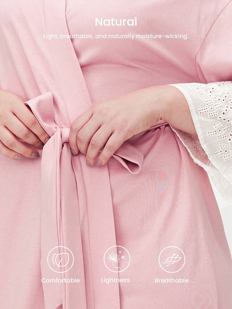 Summer Pink Soft 100% Pure Cotton Sexy Women Robe With Lace Pink Bridesmaid Women Pajamas Night Gown Bath Robe Lingerie Bridal Intimates& Pyjamadressing Wedding Items Cotton Pajamas