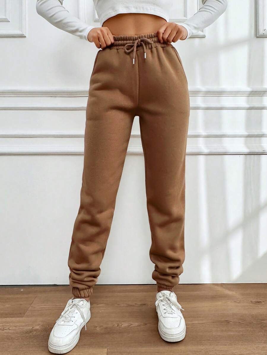 RueChic Women's Drawstring Waist Joggers - Camel - View 1