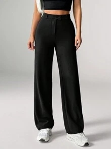 SHEIN Tall Women's Solid Color Zipper Built-In Straight Pants