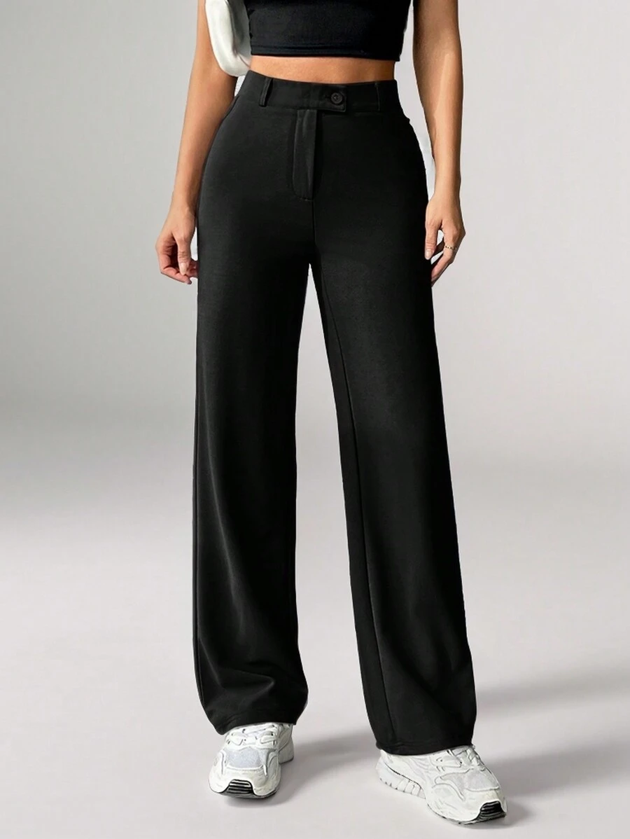 SHEIN Tall Women's Solid Color Zipper Built-In Straight Pants