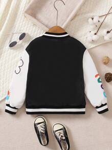 SHEIN Young Boy Cartoon Printed Baseball Jacket, Autumn/Winter Casual Sports Outdoor Coat, Warm And Comfortable Material, And Cozy Design