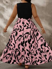 SHEIN Holidaya Vestido elegante sin mangas de talla grande con diseño 2 en 1 y falda plisada para dama de oficina - Multicolor - Ver 2