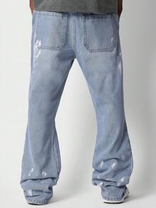 SUMWON Flare Fit Colour Blocked Jean With Pain Detail - Light Grey - View 3