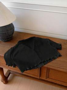 Comfortcana Camisa corta Y2K con pliegues, estilo Primavera/Verano - Negro - Ver 2