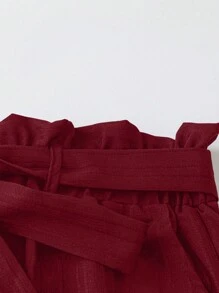 SHEIN LUNE Plus Size Solid Color Casual Shorts With Belt, Summer - Burgundy - View 3