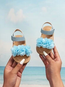 Kids' Blue Fashionable And Cute Flower Decorated Sandals - Blue - View 5