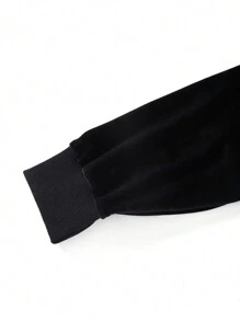 SHEIN Áo khoác hoodie ngắn in họa tiết đá pha lê nhung cho bé gái, thời trang đa năng - màu đen - Xem 6