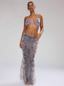 Musera Resort Allover Print Chiffon Maxi Beach Skirt Summer Beach Resort