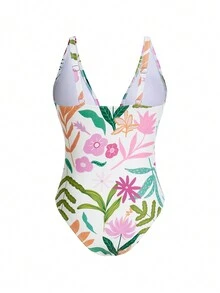 Miriam Omar Designer Tropical Printed One Piece Swimsuit, For Summer, Holiday, Vacation - Multicolor - View 2