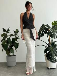 Aloruh Elegancki top bez rękawów z głębokim dekoltem w kształcie litery V i zakręconym węzłem, idealny na wieczorne wyjścia i koncerty muzyczne