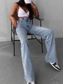 EURMUSE Quần jean ống đứng viền thô 100% cotton - Rửa nhẹ - Xem 5