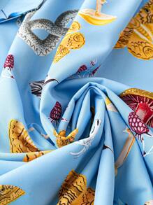 SHEIN Clasi Plus Size Women's Random Printed Simple Daily Dress With Waist Belt Decoration - Multicolor - View 3