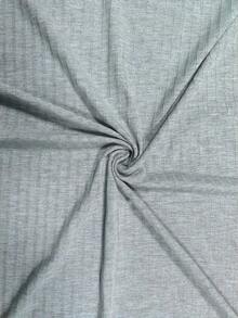 SHEIN SXY 厚實肋紋露肩短袖上衣和喇叭褲套裝 - 灰色 - 查看 5