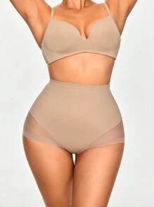 SHAPORA Shaping High-Waisted Mesh Shapewear Brief Body Shaper Butt Lifter-Tummy Waist Control - Khaki - View 1