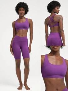 GLOWMODE FeatherFit™ Essential Multi-Strap Bra Light Support Low Impact Yoga Daily - Purple - View 7
