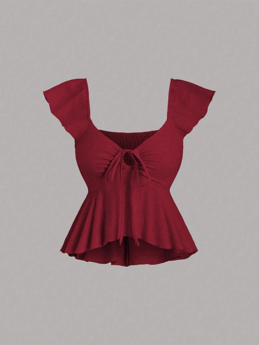 Sweetra 女士简约日常穿搭方领衬衫/罩衫 Y2K 圣诞节假日派对新年 - 紅色 - 查看 1