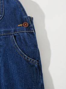 SHEIN Playful Pals Cute Washed Denim Overalls For Baby Girls, Versatile Daily Wear