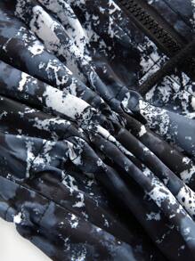 SHEIN Teen Girls' Fashionable Mid-Length Printed Cardigan Trench Coat Black Outerwear For Sun Protection