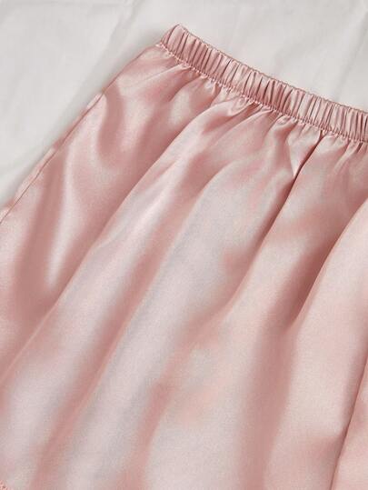 Kanten Patchwork Zijden Imitation Set Of Cami Top Shorts, Pants, Belted Robe, Pajama Set, Fall Clothes Cozy Elegante view 3