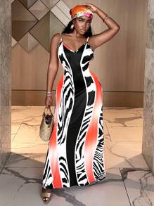 SHEIN SXY 性感豹紋細肩帶假日連衣裙