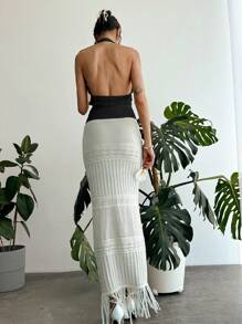 Aloruh Elegancki top bez rękawów z głębokim dekoltem w kształcie litery V i zakręconym węzłem, idealny na wieczorne wyjścia i koncerty muzyczne