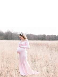 Đầm bầu trễ vai tay dài ôm sát dài đến sàn - Hồng - Xem 6